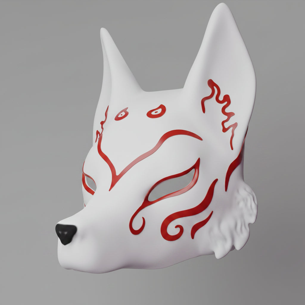 Hand painted two colour 6 eyed Kitsune fox spirit mask with dark fantasy detailing and wearable design
