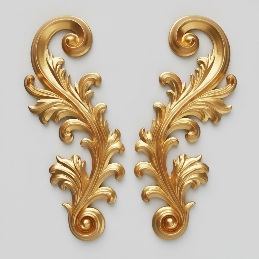 Gold resin filigree wall ornament with detailed Victorian-inspired scroll design for luxury gothic and dark academia décor.