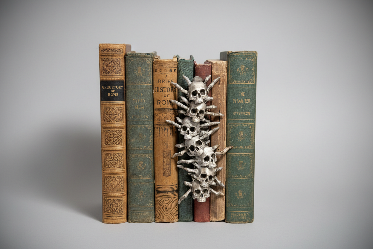 Gothic skull centipede book shelf accessory