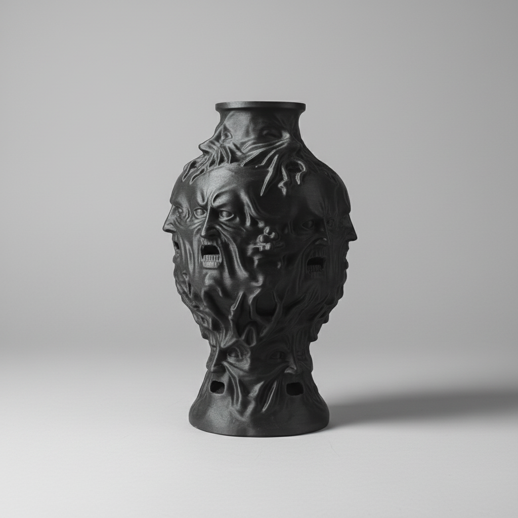 Gothic Vase of Lost Souls with sculpted faces