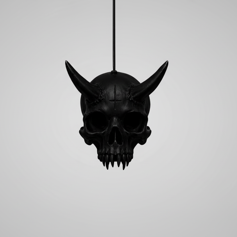 Horned krampus skull pull cord for dark interiors