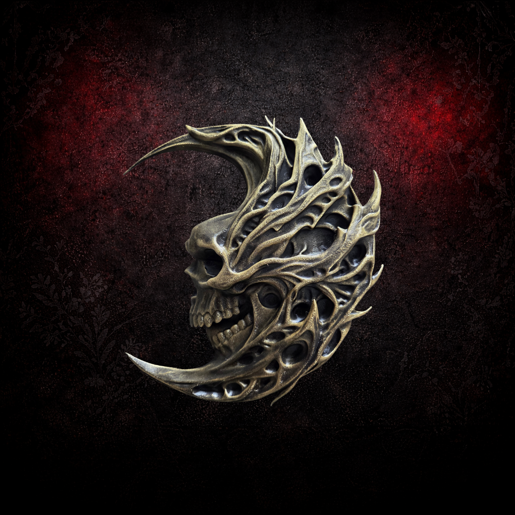 Moon Skull Wall Hanging (Pair) | Gothic Crescent Skull Decor | Hand Painted Gold, Bronze, Silver or Black