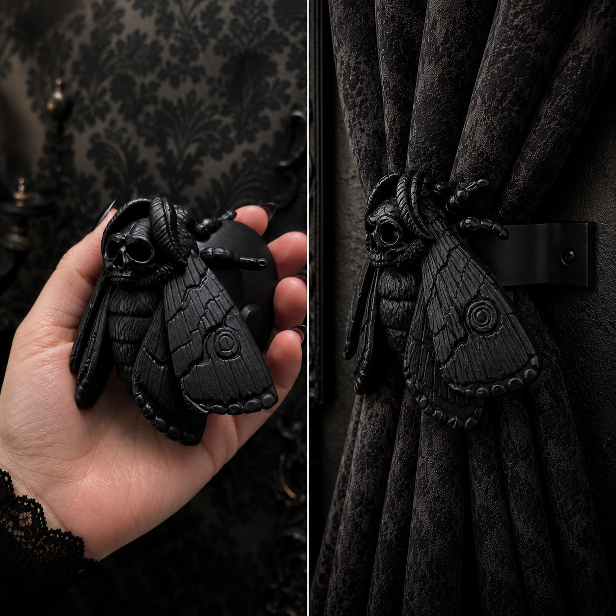 Complete Gothic Deaths Head Moth Curtain Set