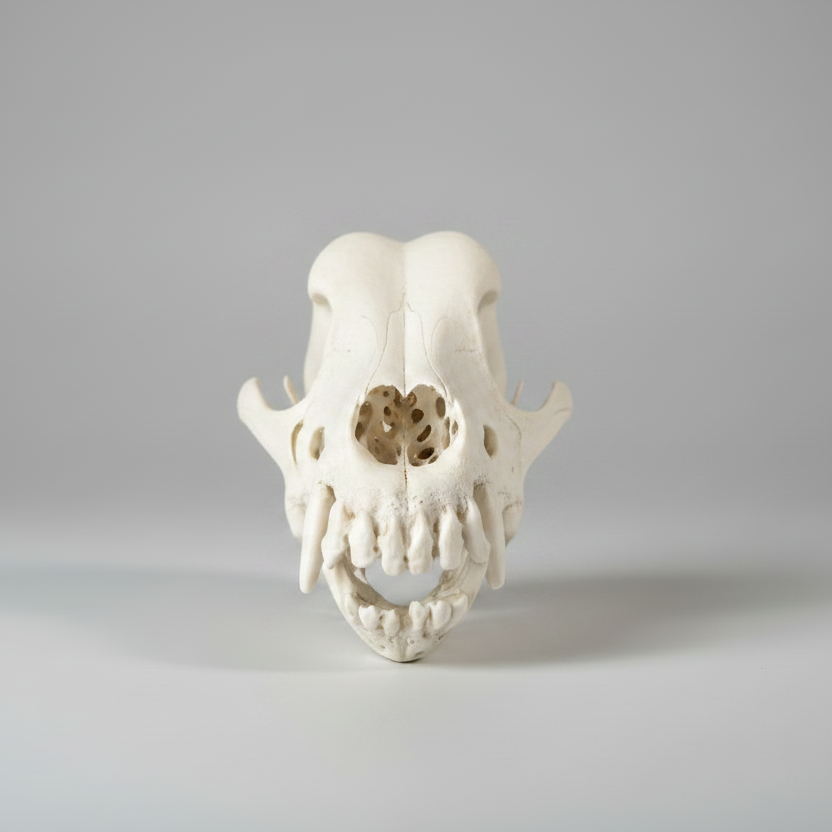 Rabbit skull faux taxidermy displayed amongst gothic curiosities and dark academia decor