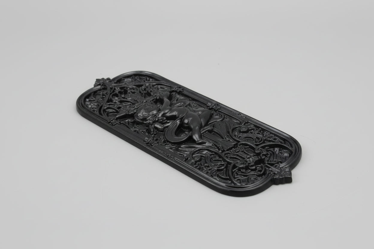 Black gothic Victorian style resin push plate for doors with ornate raised detailing