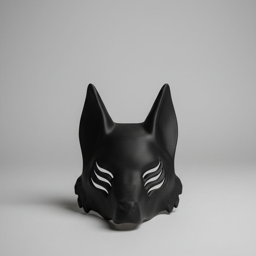 Plain black 6 eyed Kitsune wearable fox spirit mask.