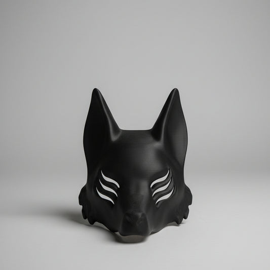 Plain black 6 eyed Kitsune wearable fox spirit mask.