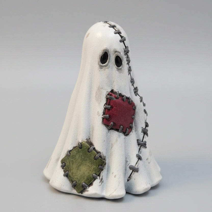 Hand painted patchwork ghost ornament for Halloween décor and gothic home styling