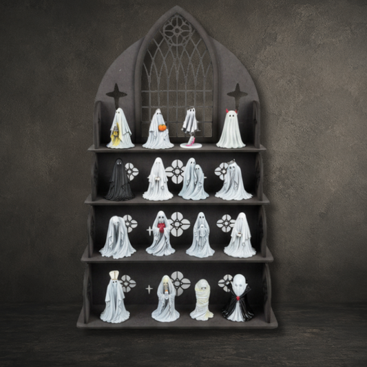 4 Tier Gothic Cathedral Ghost Display Stand | Black MDF Shelf for Collectibles, Ghost Figures & Gothic Decor