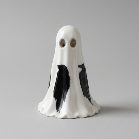 The Blackfeather Spirit resin ghost with black raven decals and glossy finish viewed from the front