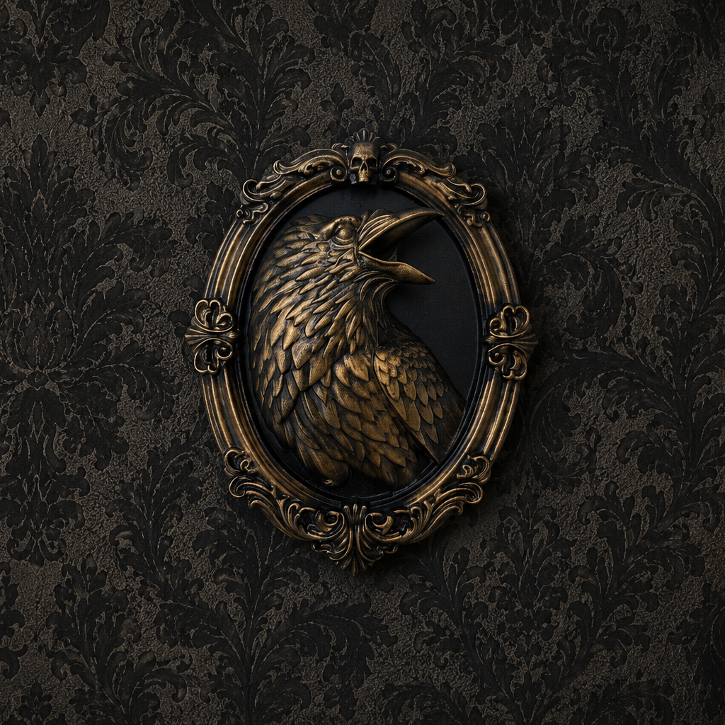 Bronze raven gothic frame featuring detailed raven and ornate scrollwork designs, ideal for alternative, gothic, and dark academia home decor.