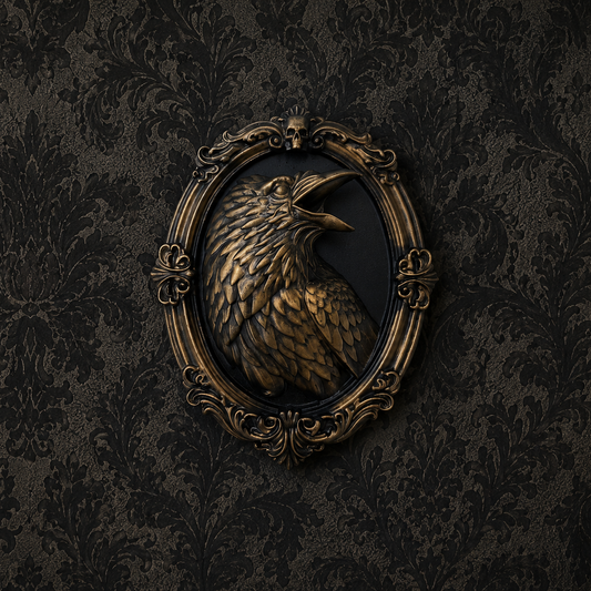 Bronze raven gothic frame featuring detailed raven and ornate scrollwork designs, ideal for alternative, gothic, and dark academia home decor.