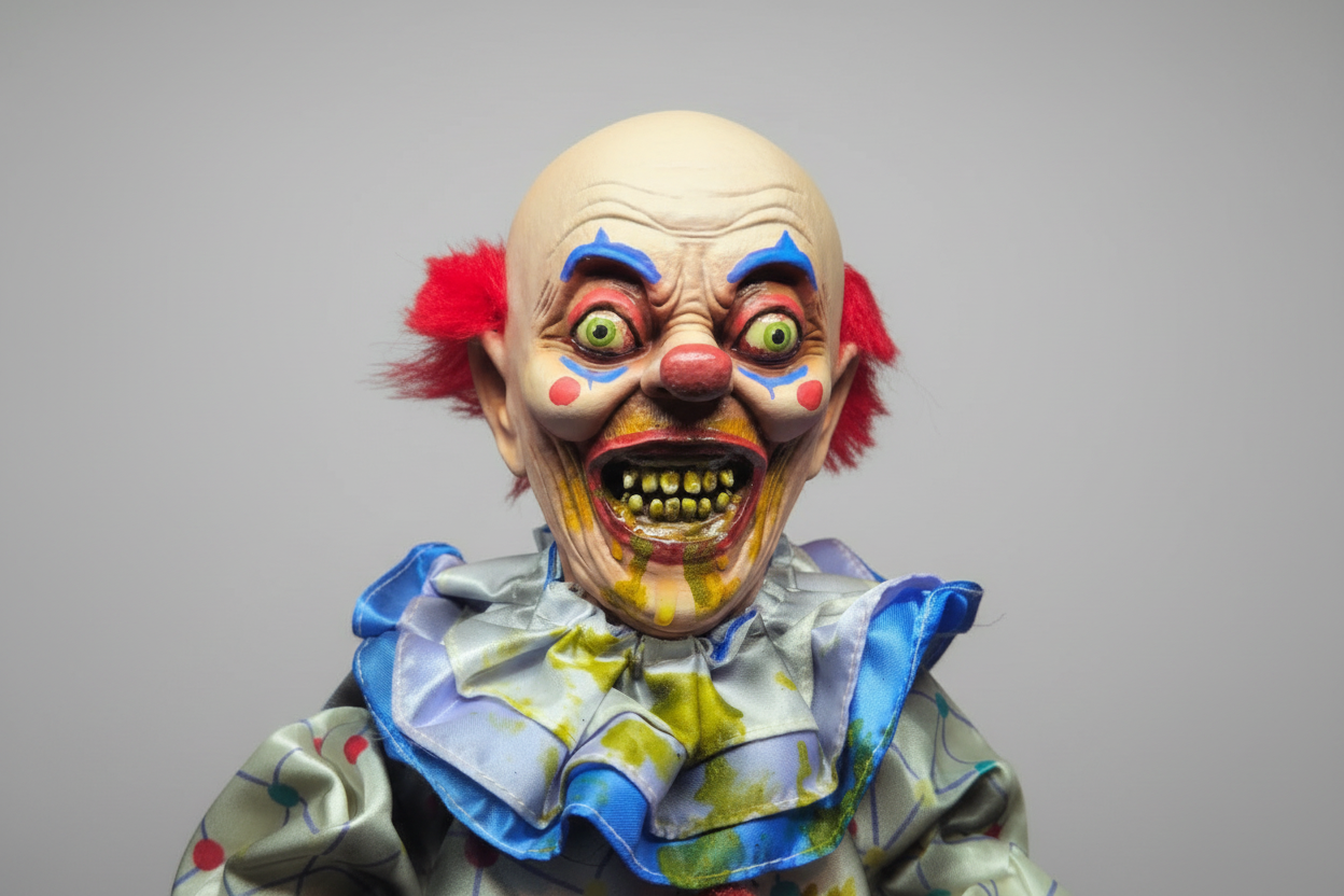 Creepy horror clown doll dark oddity decor
