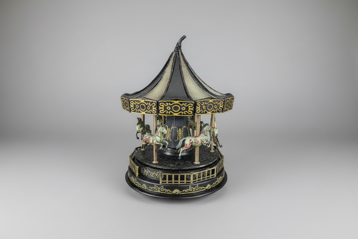 Decorative carousel model on a dark textured background