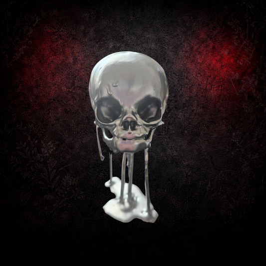 Silver Chrome Fetus Skull – Resin Drip Gothic Décor