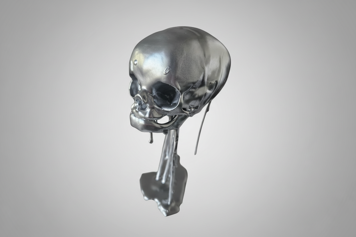 Silver Chrome Fetus Skull – Resin Drip Gothic Décor