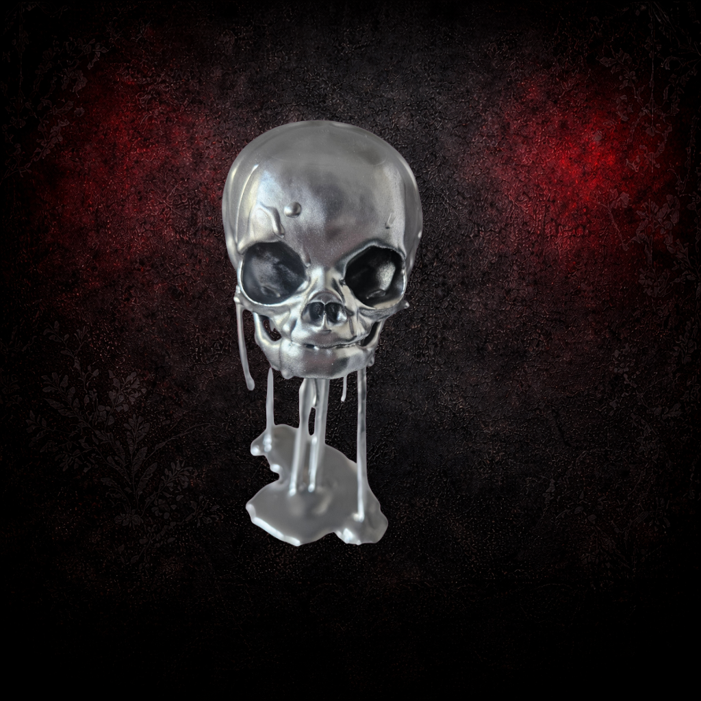 Silver Chrome Fetus Skull – Resin Drip Gothic Décor