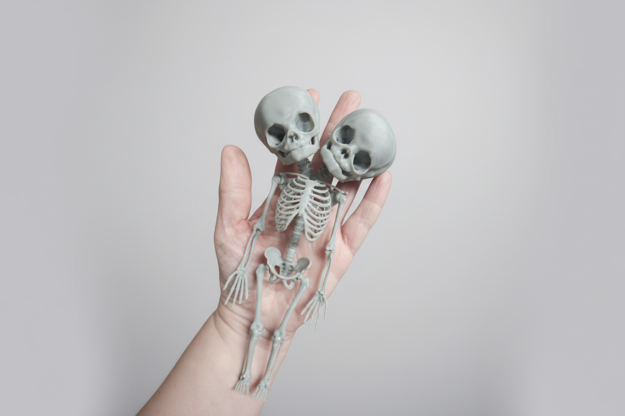 Conjoined Human Fetus Skeleton Gothic Oddity Figurine