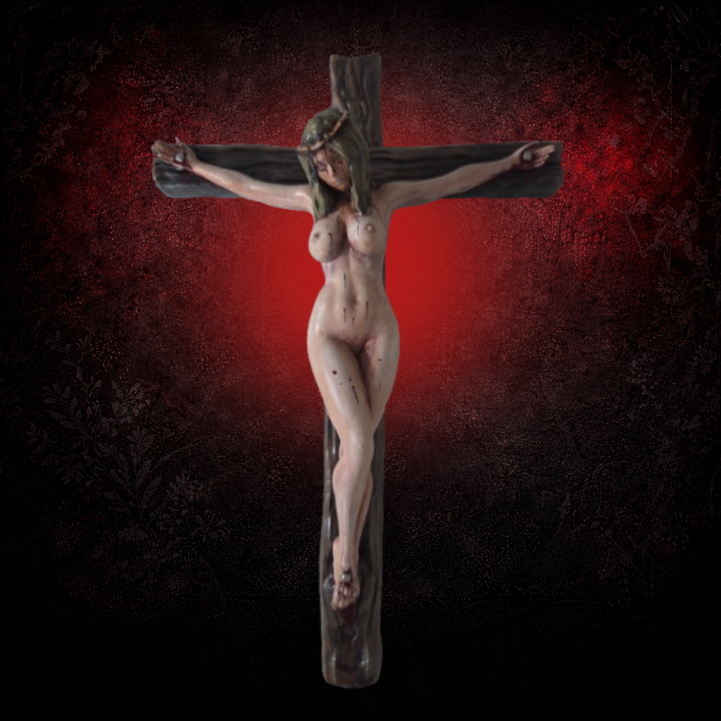 Crucified gothic figurine for dark home decor