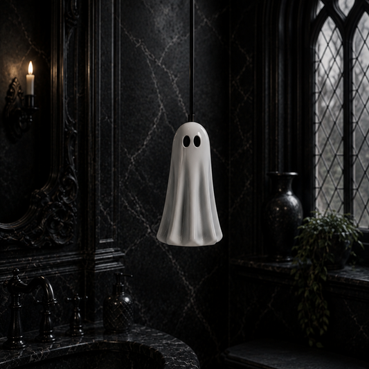 Ghost-shaped light pull with a playful spooky design, ideal for gothic bathrooms, Halloween-inspired decor, and alternative home interiors.