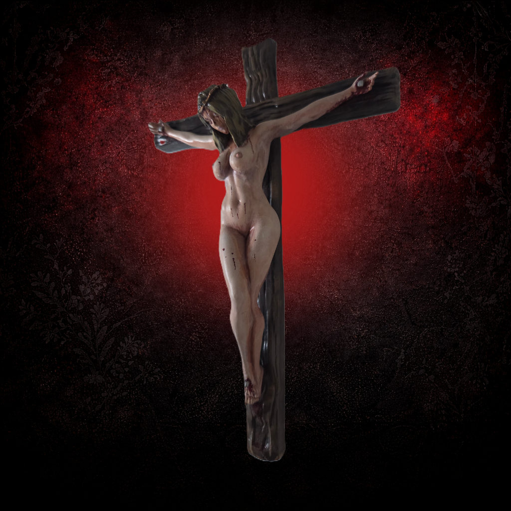 Hand painted crucified figurine gothic decor