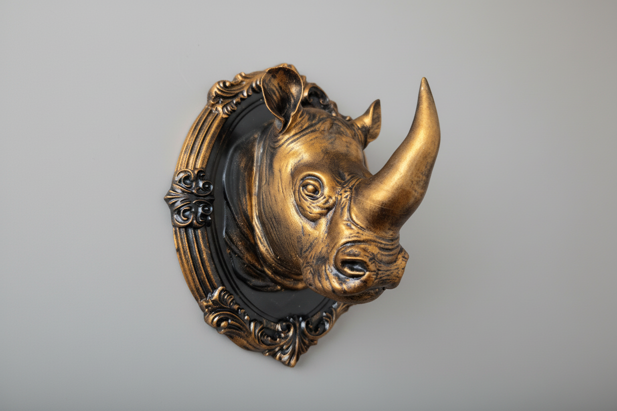 Dark rhino wall decor in ornate gothic frame