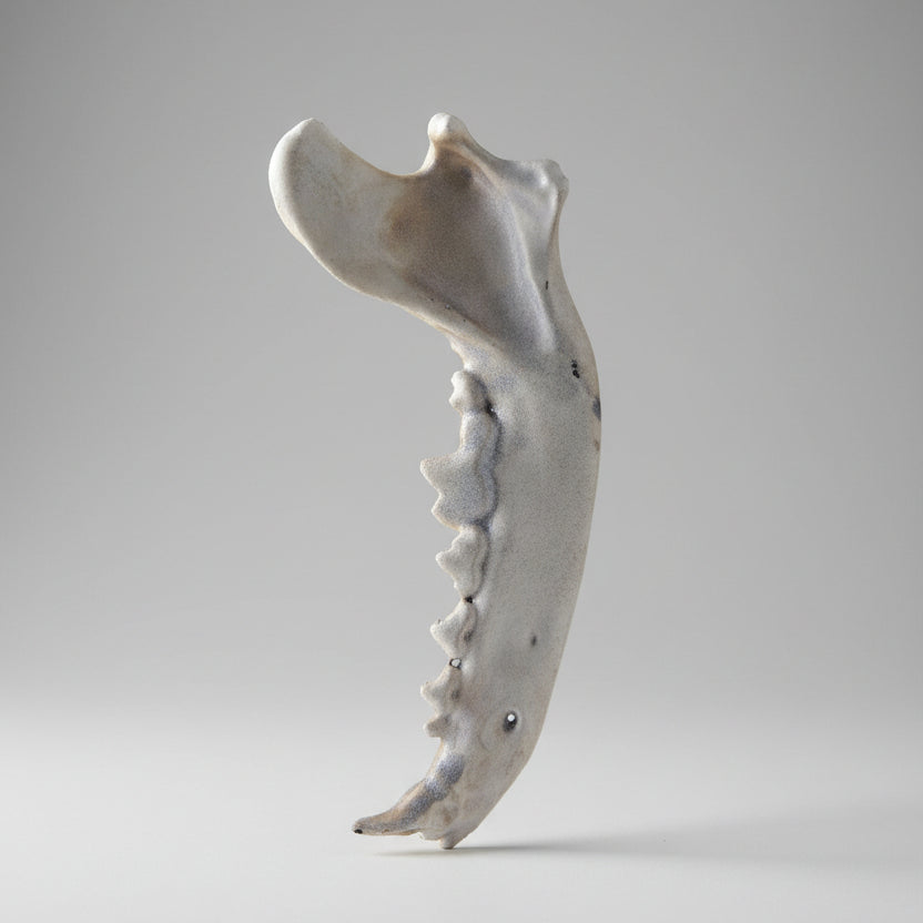 Realistic faux fox jaw displayed as gothic curiosity cabinet decor