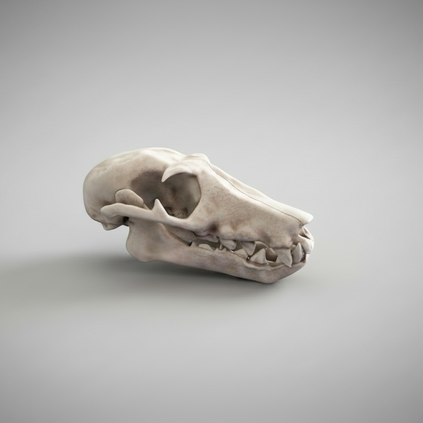 Side view of fruit bat faux skull replica displayed as dark academia and curiosity decor