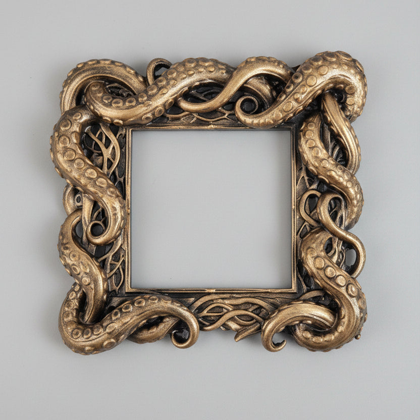 Gold gothic tentacle light switch surround for UK square switches with ornate octopus-inspired detailing