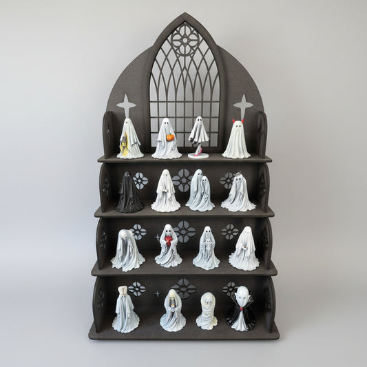 Black gothic cathedral style 4 tier MDF display stand for ghost figures and gothic collectibles