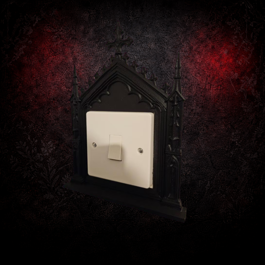 Gothic cathedral style light switch surround for dark interiors