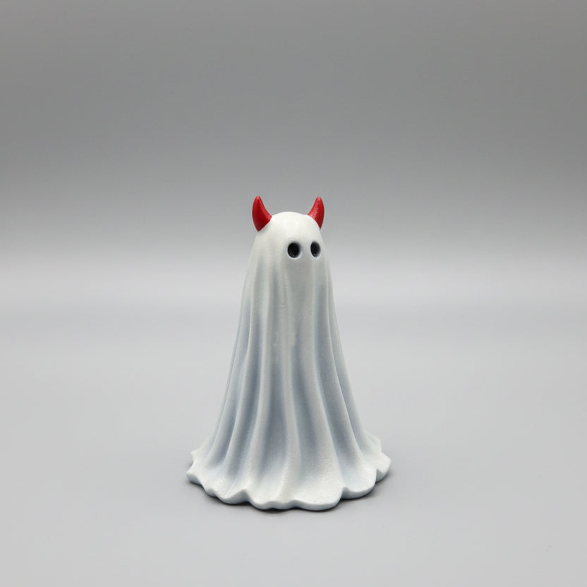 Small hand painted devil ghost collectible with glossy red horns and flowing ghost shape