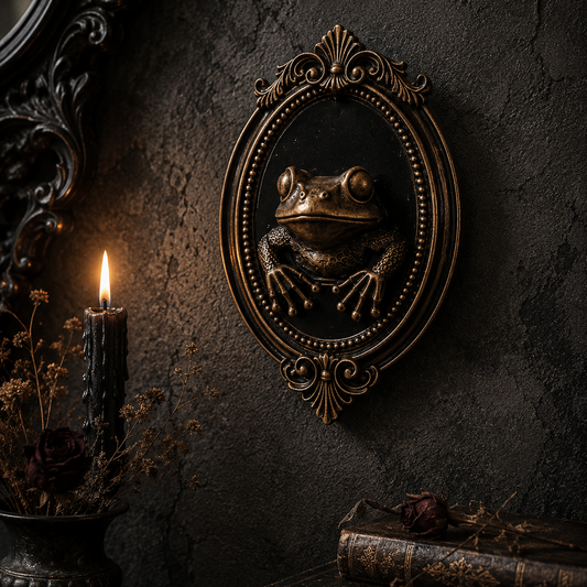 Bronze gothic frog baroque frame featuring an ornate decorative border and detailed frog design, perfect for alternative home decor and curiosity collections.