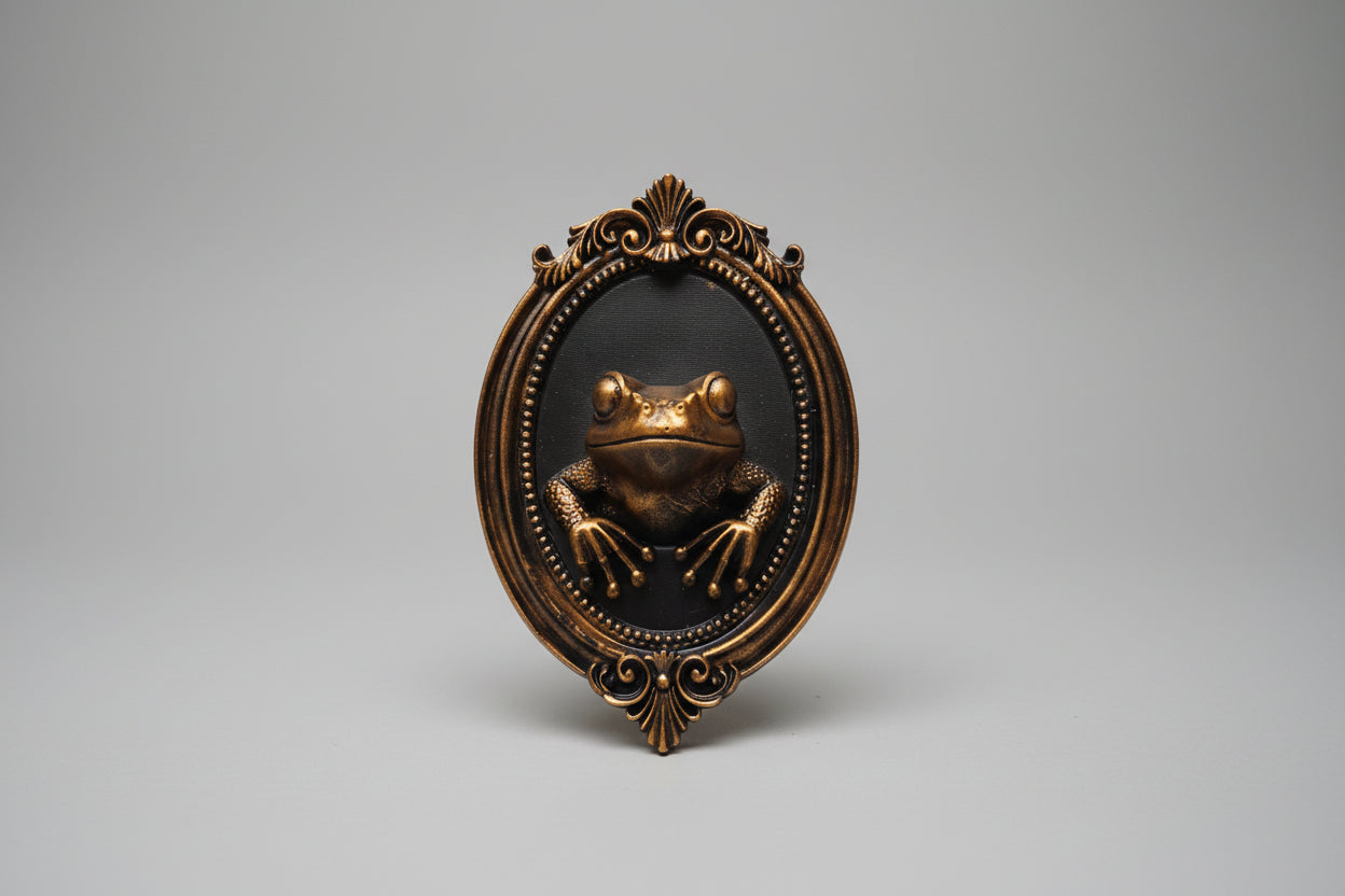 gothic frog baroque frame resin wall plaque antique bronze ornate oval frame front view