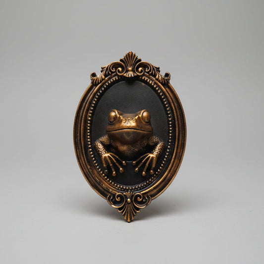 gothic frog baroque frame resin wall plaque antique bronze ornate oval frame front view