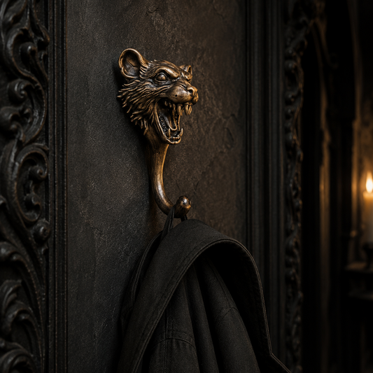 Gothic resin wall hook hand painted in an aged bronze finish with intertwined rats, ideal for gothic hallways and alternative home décor.