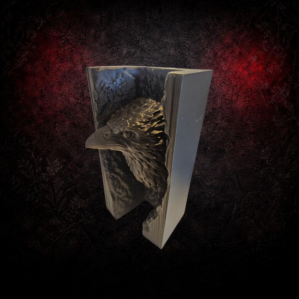 Gothic raven book nook for dark bookshelves
