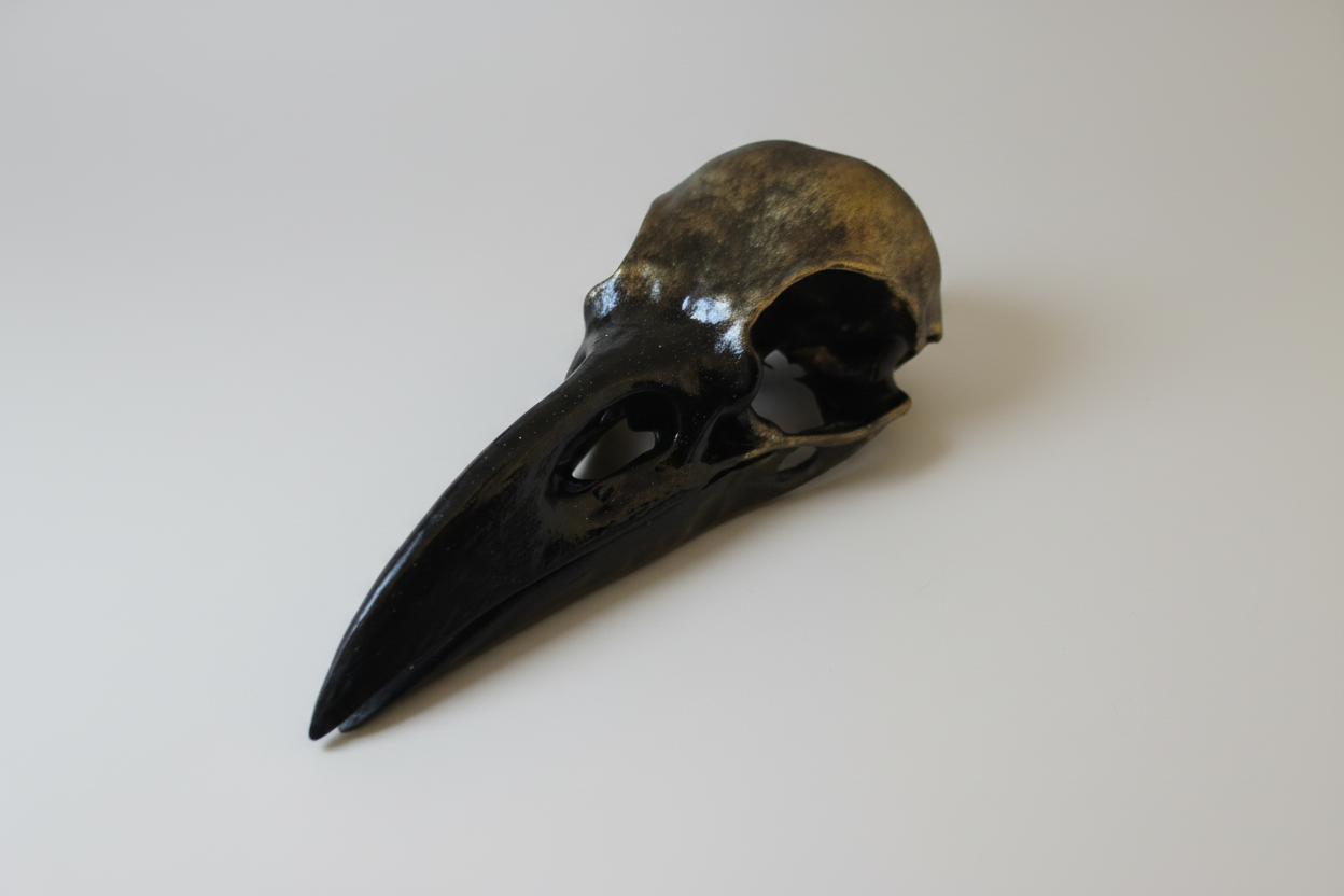 Raven skull ornament for curiosity cabinet display