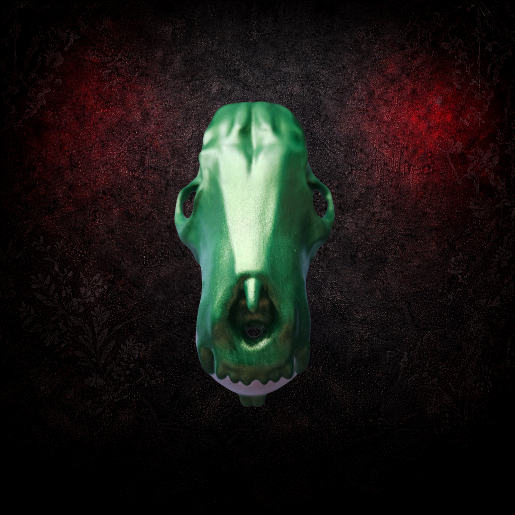 Large Hand Painted Fox Skull with Rose Quartz Sphere