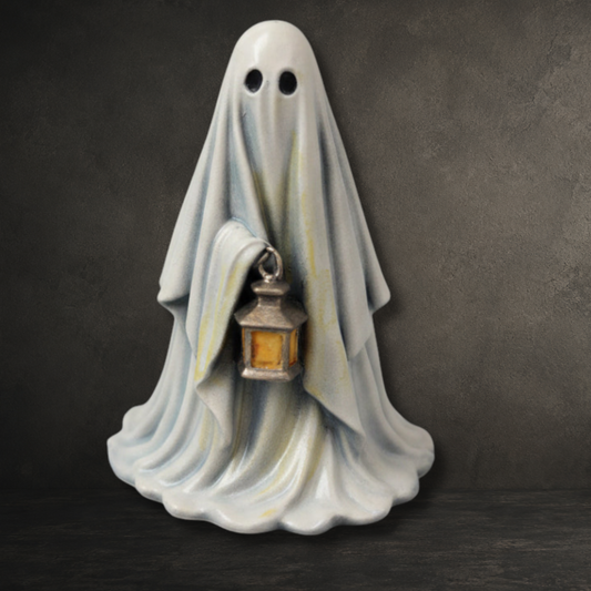 Grimglow hand painted 6cm resin ghost holding a lantern by Darkmoon Designs.