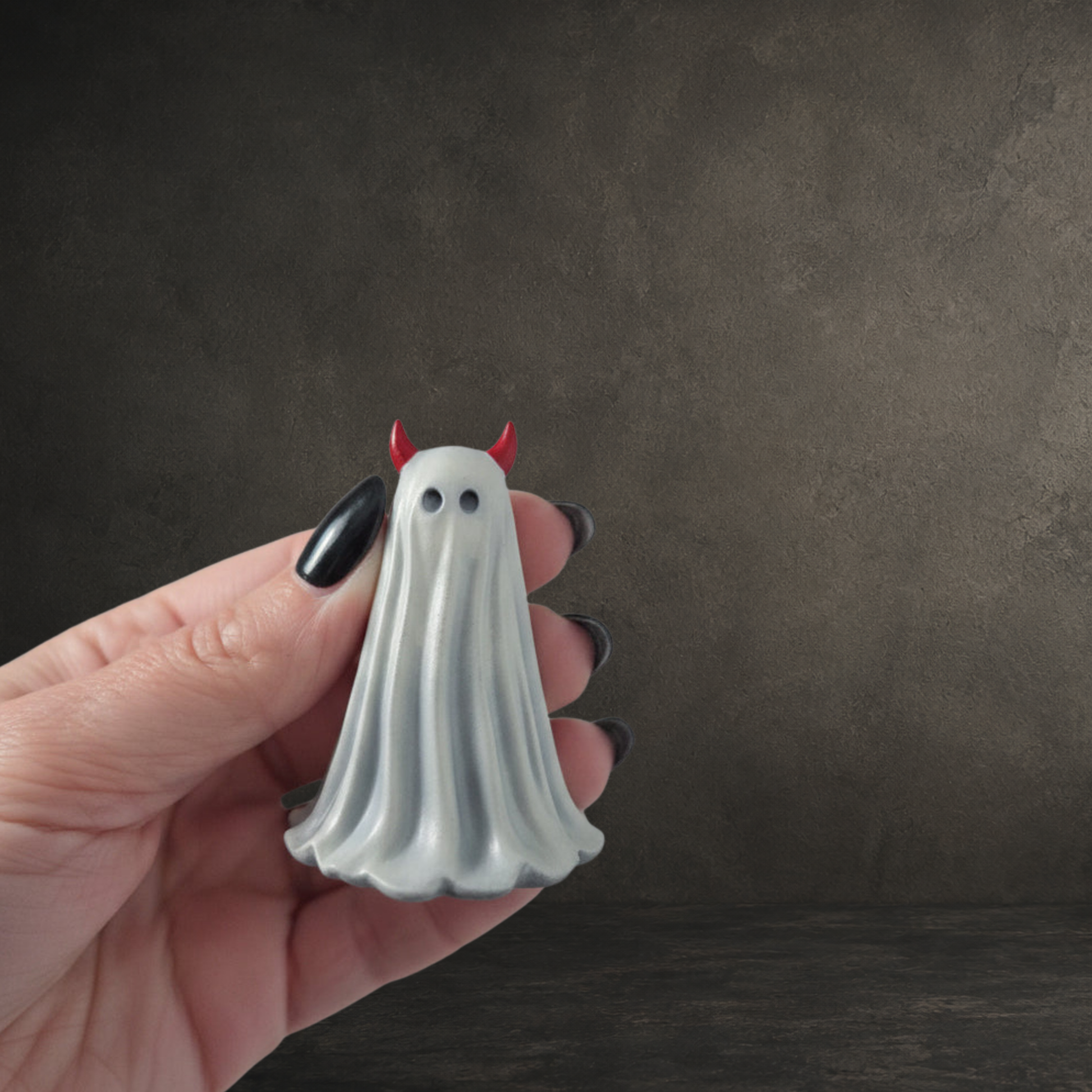 Small gothic ghost collectible with devil horns for home décor