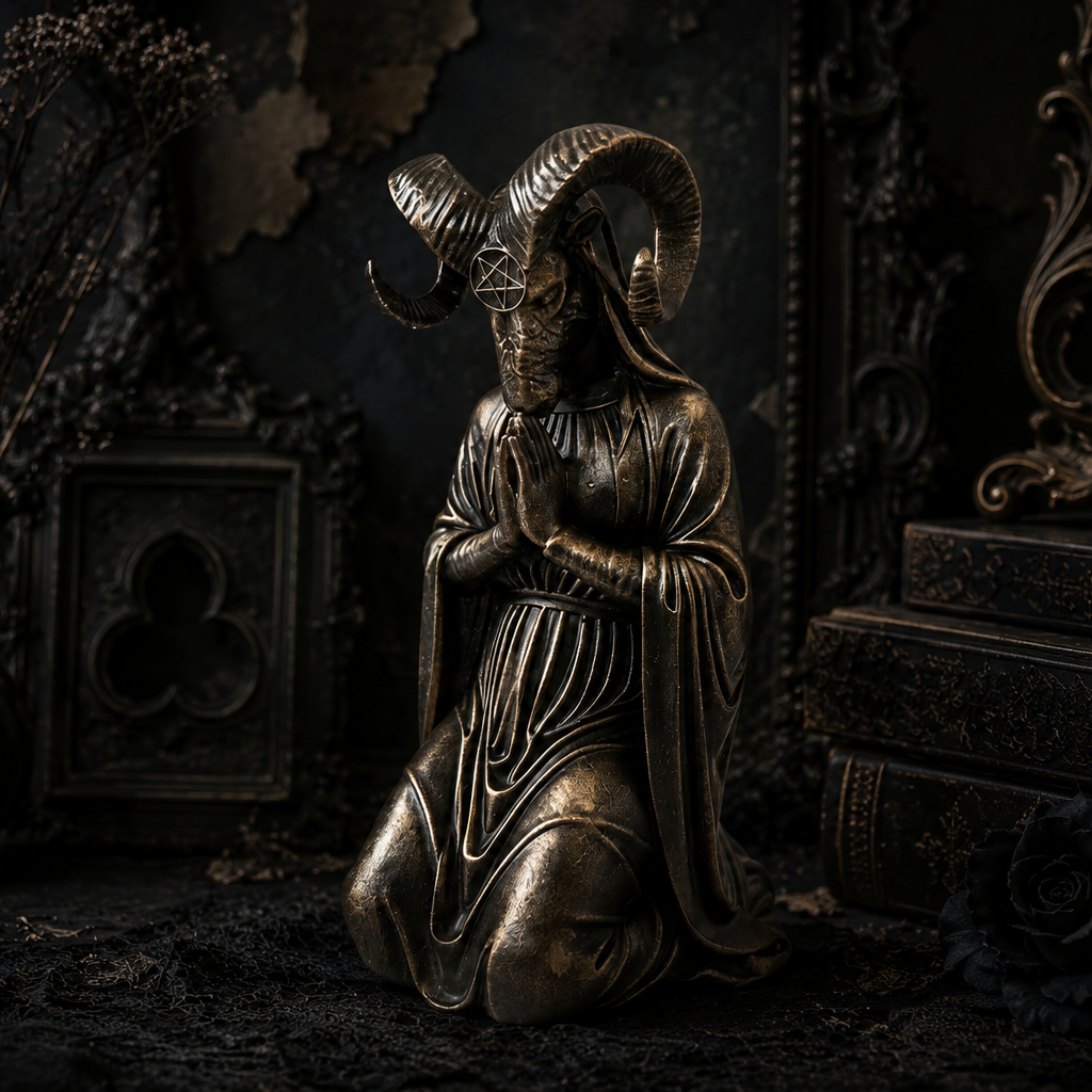 Gothic horned figure ornament resin printed and hand painted in antique gold.
