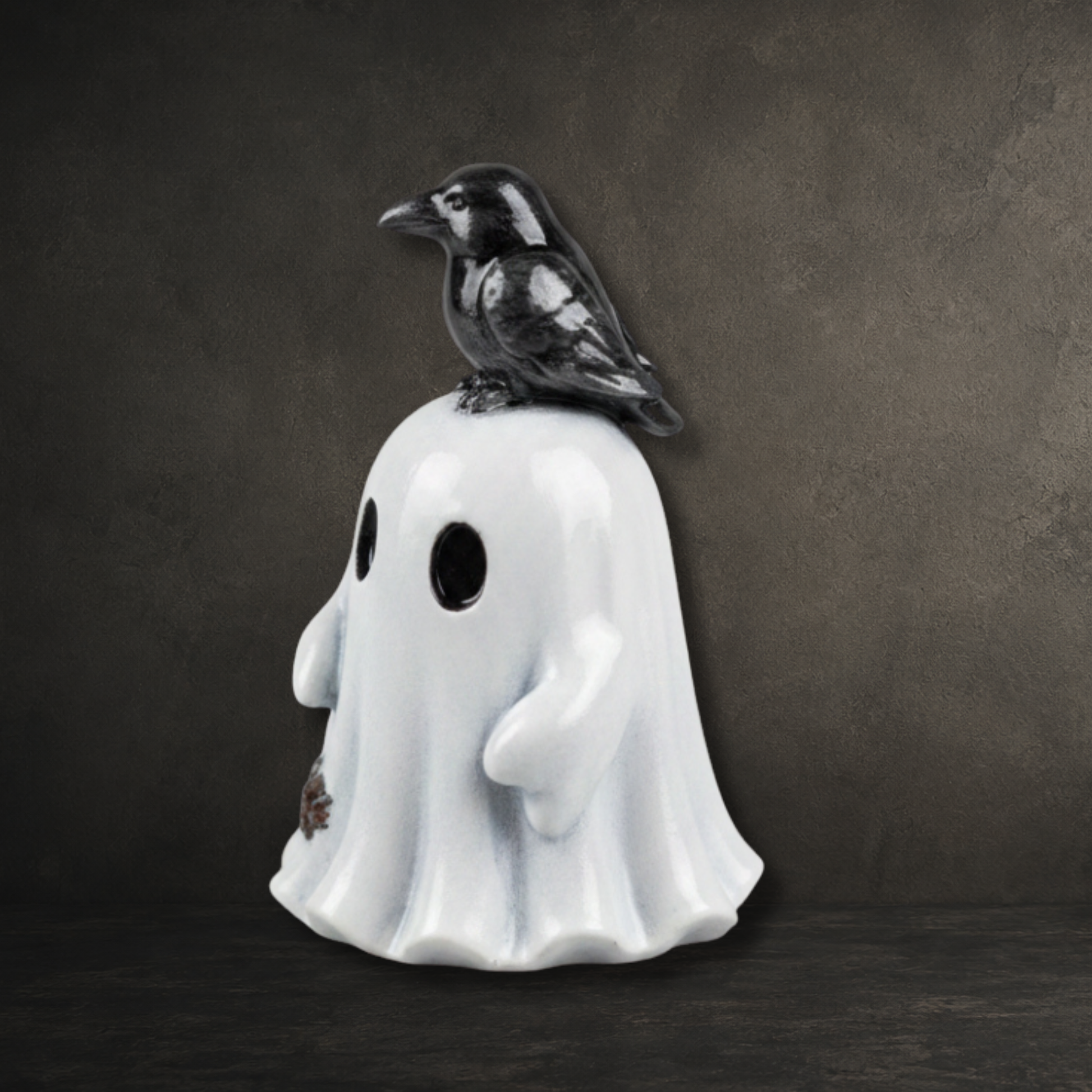 Small gothic ghost ornament featuring a detailed black raven