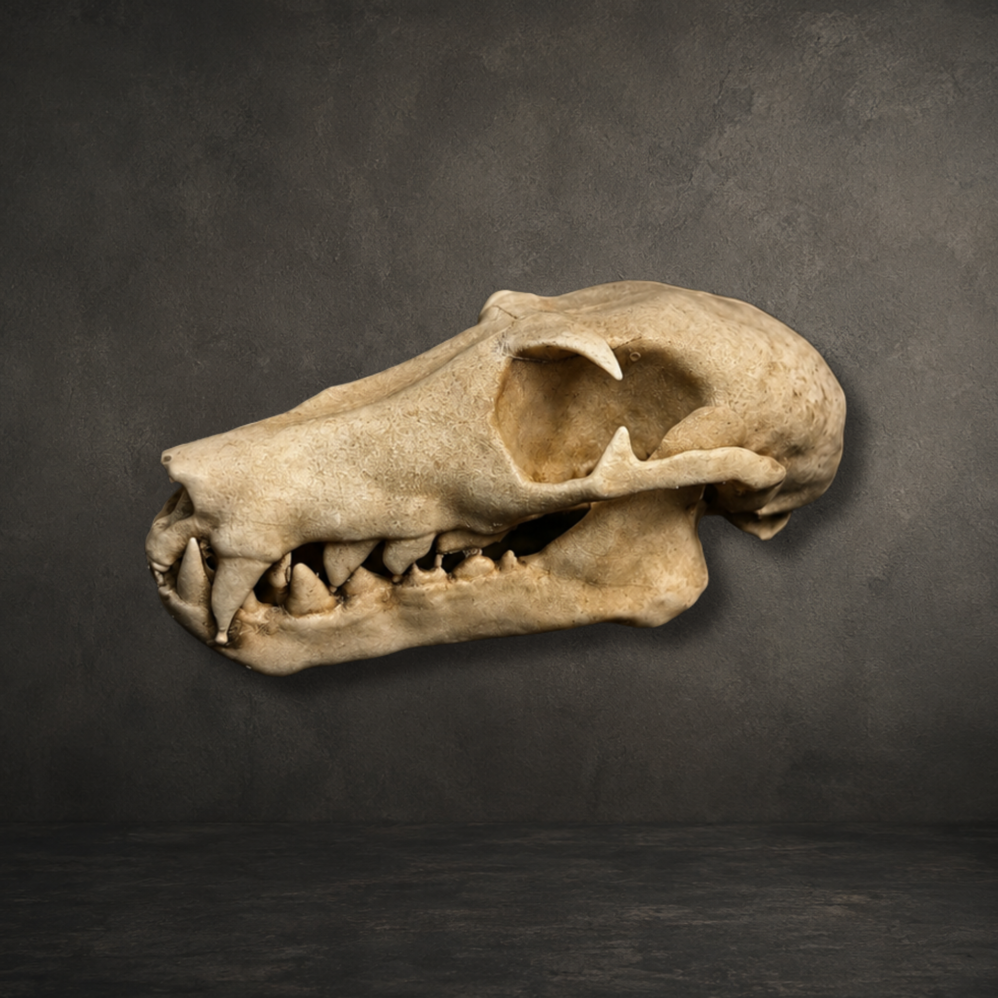 Hand painted resin printed fruit bat replica skull displayed as gothic natural history home décor.