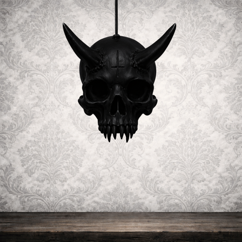 Horned krampus skull pull cord for dark interiors