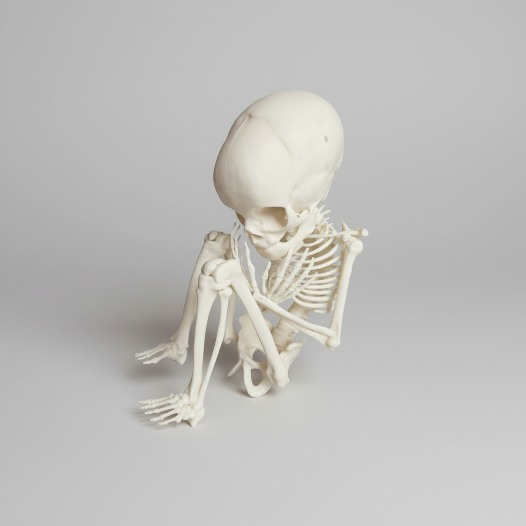 Human fetus skeleton figurine gothic curiosity ornament