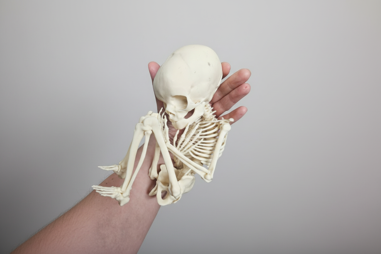 Detailed fetus skeleton figurine dark curiosity display