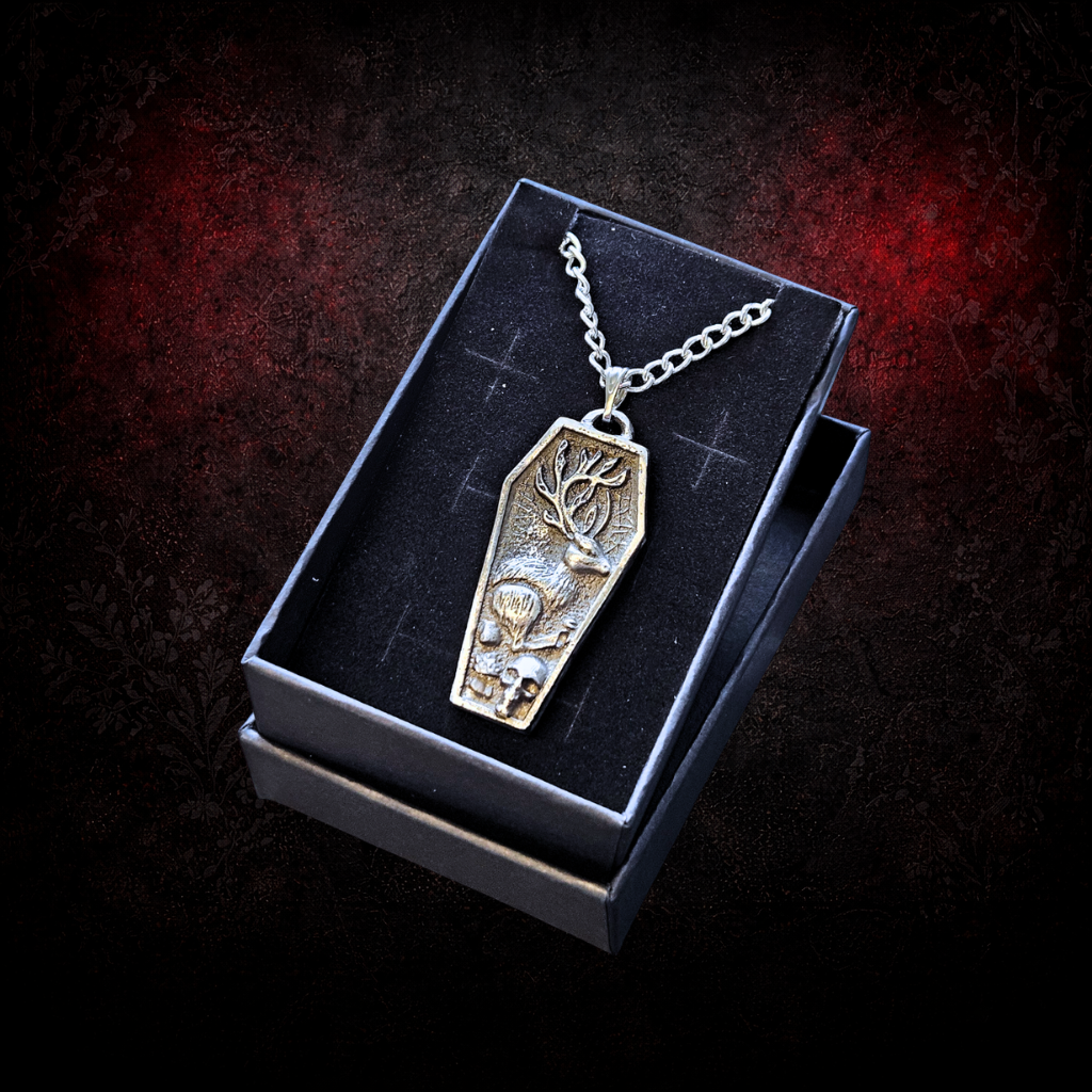 Jackalope coffin pendant gothic jewellery