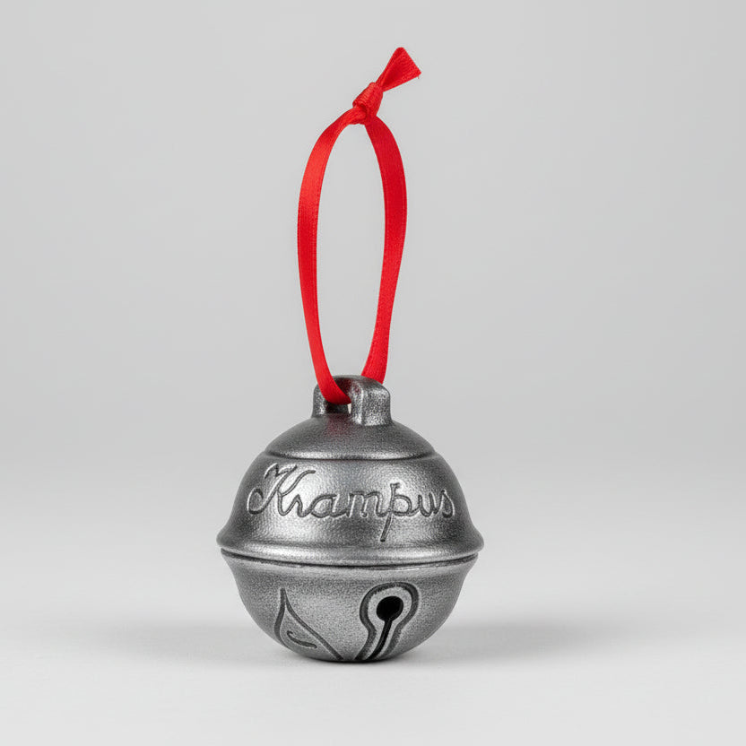 Close up of hand painted Krampus bell showing texture and real metal bell inside