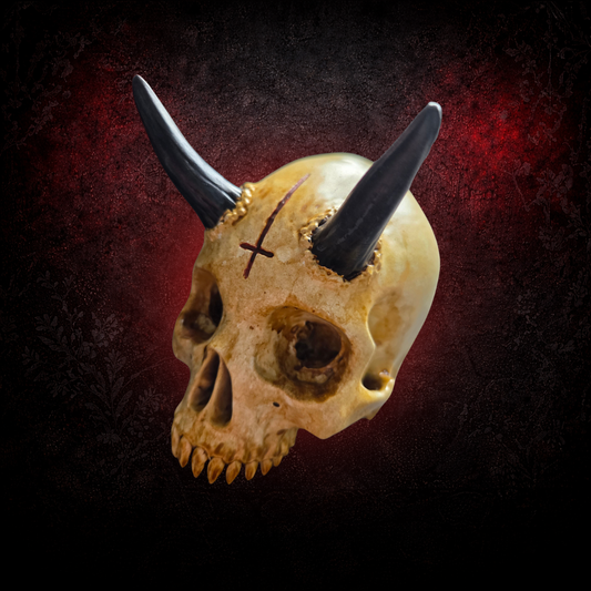 Krampus skull ornament with dark horns gothic decor